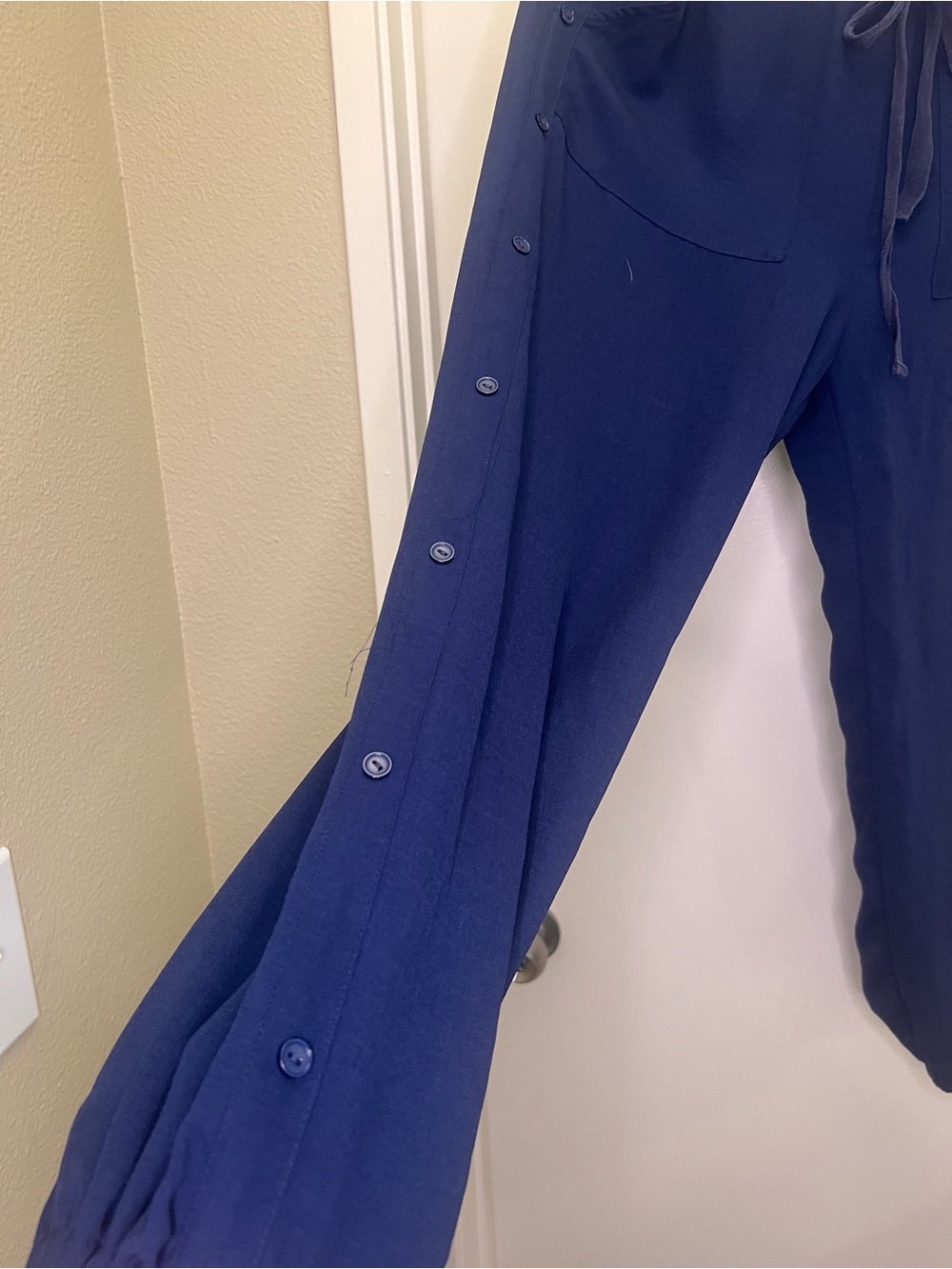 Doe & Rae Navy Button Side Jogger Pants | Casual Chic Pull On Trousers - Picture 5 of 10